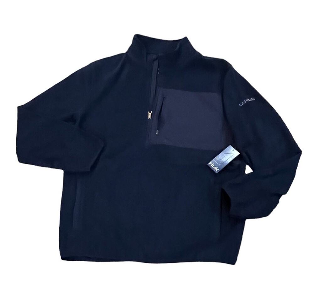NEW Huk Fishing Men’s Alaska Fleece Pullover Naval Academy Blue Size Large